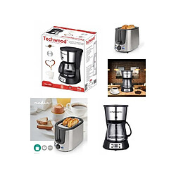 Techwood Cafetière Machine à café Programmable Electrique Inox 1.5L 1000W + Grille-pain Inox 2 Fentes 1000W pas cher