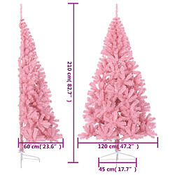 vidaXL Demi sapin de Noël artificiel avec support Rose 210 cm PVC pas cher