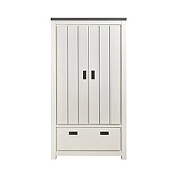 Mes Armoire 2 portes 1 tiroir 98x55x180 cm décor bois blanc et noir