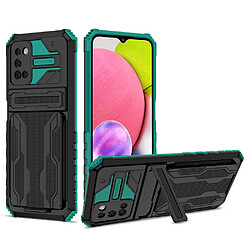 Coque en TPU anti-empreintes digitales avec béquille vert noirâtre pour votre Samsung Galaxy A03s (164.2 x 75.9 x 9.1mm)