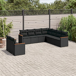 Maison Chic Ensemble Tables et chaises d'extérieur 9 pcs avec coussins,Salon de jardin noir résine tressée -GKD732027