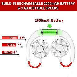 Ventilateur de cou Portable, Ventilateur à main Sans Main USB Rechargeable mini Cou de Sport Suspendu Batterie au lithium Ventilateurs rechargeables bureau petits ventilateurs bureau minuscule éclairé pas cher