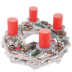 Decoshop26 Couronne de l'Avent ronde décoration de table Noël en bois Ø 35cm blanc-gris avec bougies blanc 04_0002566