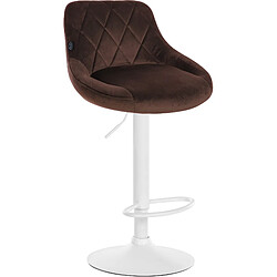 Decoshop26 Tabouret de bar en velours marron coutures décoratives pivotant support métal blanc TDB10663