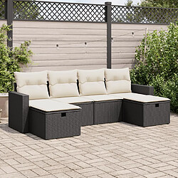 vidaXL Salon de jardin 6 pcs avec coussins noir résine tressée