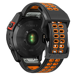 Bracelet en silicone deux rangées de trous, bicolore, attache rapide, 22mm, noir/orange pour votre Garmin Fenix 7/Epix