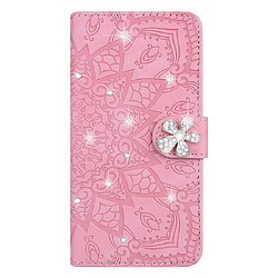 Wewoo Housse Coque Pour Galaxy A80 / A90 Veau Diamant Motif Mandala Double Pliante Conception Etui en cuir gaufré avec porte-monnaie et titulaire et fentes cartes Rose