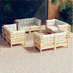 vidaXL Salon de jardin 8 pcs avec coussins crème Bois de pin