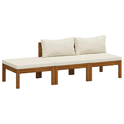 vidaXL Salon de jardin 3 pcs avec coussin crème Bois d'acacia solide