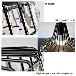 Universal Lustre en fer forgé en cristal de 32cm, trichrome à LED de 220V, lampe solaire simple d'allée, éclairage de salle à manger, éclairage de chambre d'entrée(Le noir) pas cher