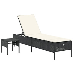 vidaXL Chaise longue avec table et coussin noir résine tressée