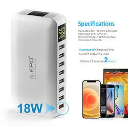 Universal Chargeur rapide USB blanc 60W à 8 ports Hub QC3.0 Intelligent Rapid Charging LED Display Multi-USB Charging Station Mobile Desktop Home pas cher