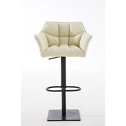 Decoshop26 Tabouret de bar chaise haute de comptoir couture carrées assise en PVC crème cadre en métal blanc 10_0004675