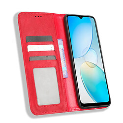 Etui en PU texture rétro, auto-absorbé magnétique avec support pour votre Infinix Hot 12 Pro 4G X668C - rouge