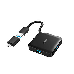 HAMA Hub USB, 4 ports, USB 3.2 Gen1, 5 Gbit/s, avec adaptateur USB-C