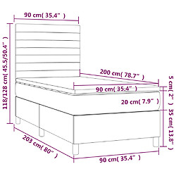 Acheter vidaXL Sommier à lattes de lit et matelas et LED Noir 90x200 cm Tissu