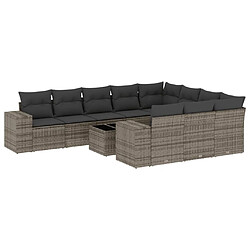 Maison Chic Salon de jardin 11 pcs avec coussins | Ensemble de Table et chaises | Mobilier d'Extérieur gris résine tressée -GKD51139