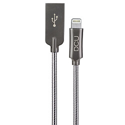 DCU Tecnologic Câble Lightning en Métal Pur - Connecteur USB 2.0 et C89 - Résistant à l'effilochage, à la flexion et à la casse - Revêtement PVC avec tressage en acier - Couleur Métal