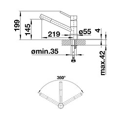 Cstore Mitigeur, robinet cuisine, bec droit orientable 360ø, BLANCO KANO, chromé et noir, robinetterie cartouche céramique