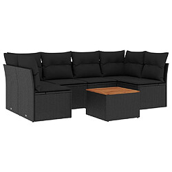 vidaXL Salon de jardin 7 pcs avec coussins noir résine tressée