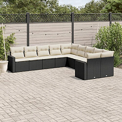 Maison Chic Salon de jardin 10 pcs avec coussins | Ensemble de Table et chaises | Mobilier d'Extérieur noir résine tressée -GKD8294