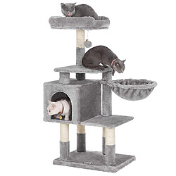 Acaza Arbre à Chat Multi-Niveaux, Hauteur 110 cm, Niche, Gris Clair