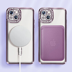 Avizar Coque Diamant pour iPhone 14 Protection MagSafe Contour Strass Violet pas cher