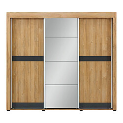 Dansmamaison Armoire 3 portes coulissantes Miroir Chêne/Gris à led - CRACOVIE