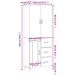 vidaXL Buffet haut Gris béton 69,5x34x180 cm Bois d'ingénierie pas cher