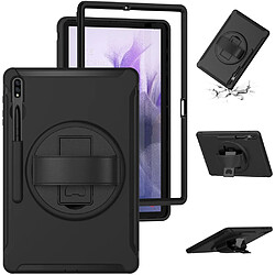 Coque en TPU + silicone avec béquille rotative à 360° et sangle noir pour votre Samsung Galaxy Tab S7 FE T730/T735/T736B/T736N