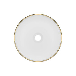 Acheter Vente-Unique Vasque à poser ronde en céramique - Blanc avec liseré doré - 36 cm - LENISO II