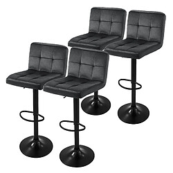 ML-Design Lot de 4 tabourets de bar rembourrées en velours gris chaise réglable en hauteur