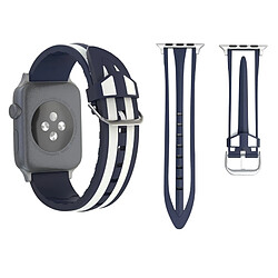 Wewoo Bracelet bleu marine et blanc pour Apple Watch Series 3 & 2 & 1 de montre en silicone motif double bande de mode de 38 mm +