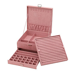 Boîte De Rangement De Bijoux En Velours Présentoir Organisateur Porte-boîtier Rose