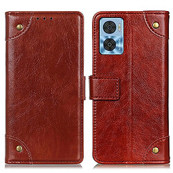 Etui en PU texture nappa, anti-écaillage avec support pour votre Motorola Moto E22i 4G/E22 4G - marron