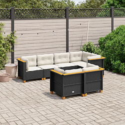 vidaXL Salon de jardin 7 pcs avec coussins noir résine tressée