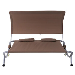 Avis Outsunny Bain de soleil 2 places lit de jardin design contemporain toit réglable 2 roulettes 2 oreillers acier époxy polyester marron foncé