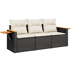 vidaXL Salon de jardin 3 pcs avec coussins noir résine tressée