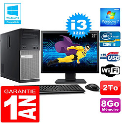 PC Tour DELL 7010 Core I3-3220 Ram 8Go Disque 2 To Wifi W7 Ecran 22" - Occasion