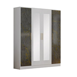 Dansmamaison Armoire 4 portes battantes Blanc/Marbre gris brillant - MARGUERITE