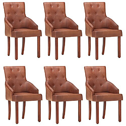 Maison Chic Lot de 6 Chaises à manger,Chaise pour cuisine marron cuir de chèvre véritable -MN88009