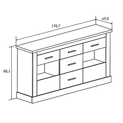 Pegane Buffet, Meuble de rangement coloris Chêne vieilli - Longueur 170 x Profondeur 49 x Hauteur 88 cm