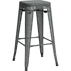 Decoshop26 Tabouret de bar avec repose-pieds design industriel empilable en métal perforé gris 10_0004869