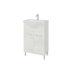 Kiamami Valentina MEUBLE DE SALLE DE BAINS SUR PIEDS EN CHÊNE BLANC DE 55 CM AVEC LAVABO EN CÉRAMIQUE | RIMINI