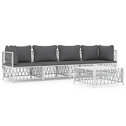 vidaXL Salon de jardin avec coussins 5 pcs blanc acier