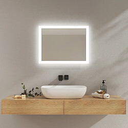 EMKE Miroir lumineux salle de bain 60x45cm, Miroir LED avec Interrupteur à bouton, Anti-buée, Miroir avec éclairage lumière Blanche Froide/Chaude