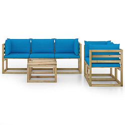 Avis Maison Chic Salon de jardin 6 pcs + coussins - Mobilier/Meubles de jardin - Table et chaises d'extérieur bleu clair -MN90730