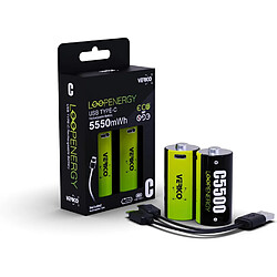 SANAG Loopenergy Cr14 Lot De 2 Piles Rechargeables Usb Type-C Pour Bébé 5500 Mwh / 3700 Mah Avec Câble De Charge De Type A À 2 Types C