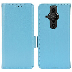 Etui en PU texture litchi, fermeture aimantée avec support bleu pour votre Sony Xperia Pro-I