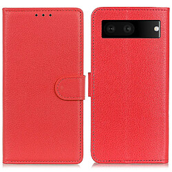 Etui en PU texture litchi avec support, rouge pour votre Google Pixel 7